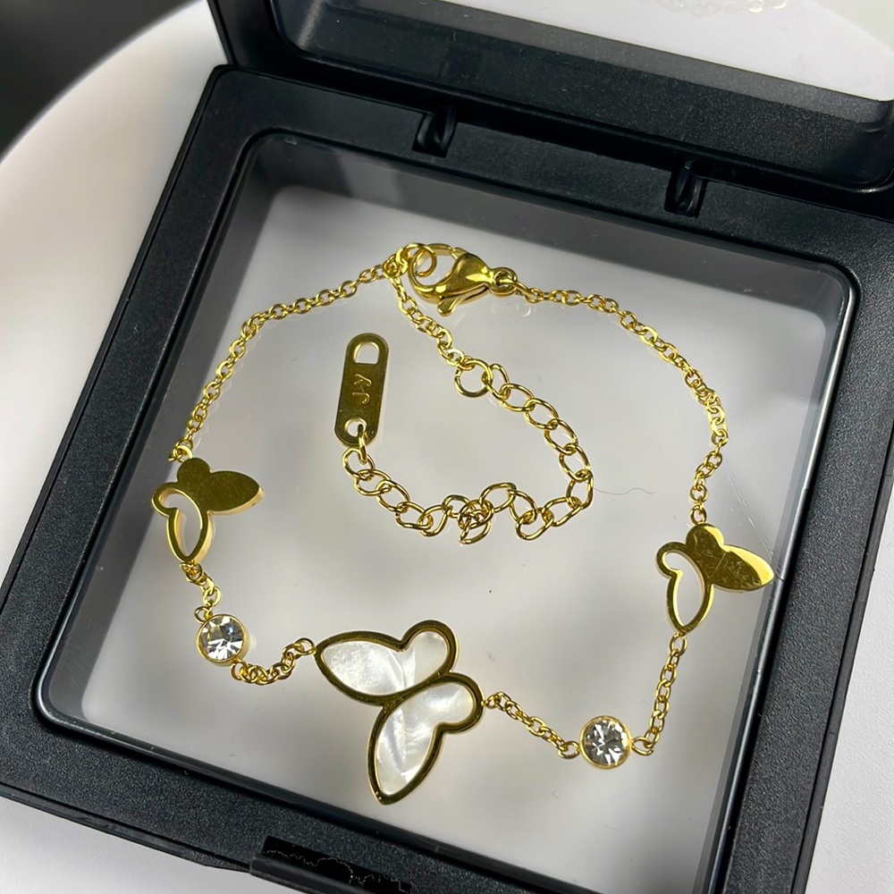 Gold Plated White Sparkly Butterfly